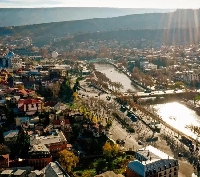 A panorama of central Tbilisi and the Mtkvari River